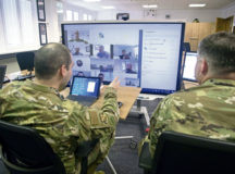 Kisling Noncommissioned Officer Academy staff test the virtual platforms for the upcoming online professional military education course at Kapaun Air Station, June 12. The academy cadre has been preparing to transition from their in-residence course to a virtual platform due to COVID-19 restrictions, and began the first online course in Europe June 15.