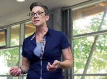 Heather Bradley, 86th Airlift Wing Equal Opportunity Director, teaches a class at the Lindberg Hof Dining Facility on Kapaun Air Station, Germany, Aug. 12, 2020. The mission of the 86th AW EO is to enable combat airlift capabilities and total team excellence through exceptional equal opportunity service, unrivaled leadership support, and promotion of a positive human relations environment. (U.S. Air Force photo by Airman 1st Class Taylor D. Slater)