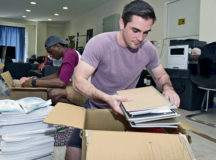 Members of the 37th Airlift Squadron, 1st Combat Communications Squadron and 700th Contracting Squadron stock boxes with childrens’ school supplies for donation at Elefsis Air Base, Greece, during Operation Stolen Cerberus VII, Sept. 12. More than 700 items were donated to a local orphanage in Athens, Greece.