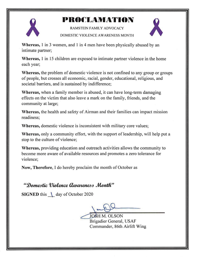 Proclamation: Domestic Violence Awareness Month