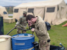 U.S. Air Force Senior Airman Devin Kerns, 1st Combat Communications Squadron power production technician, checks fuel levels during a combat readiness course at Baumholder, Germany, Oct. 23, 2020. The 1st CBCS practiced competencies during the course that will enable them to support U.S. and allied warfighters in any environment. (courtesy photo)