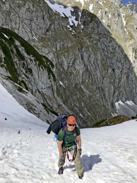 U.S. Air Force Senior Airman Ruben Madrid, 86th Airlift Wing Command Post senior emergency actions controller, climbs Mount Zugspitze in Grainau, Germany, June 1, 2019. One of Madrid’s favorite hobbies is mountaineering. Zugspitze, standing 2,962 meters tall, is the highest mountain in Germany. Courtesy photo