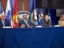 Under Secretary of Defense for Personnel and Readiness Gilbert R. Cisneros Jr. provides testimony to a workforce development hearing of the House Appropriations Defense Subcommittee, with, from left, Christopher Lowman, the senior official performing the duties of Under Secretary of the Army; Under Secretary of the Air Force Gina Ortiz Jones; and Meredith A. Berger, the senior official performing the duties of Under Secretary of the Navy, at the Pentagon, Washington, D.C., Oct. 26. Photo by Lisa Ferdinando