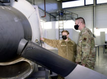 U.S. Air Force Lt. Col. Kelly Collier (left), 86th Aircraft Maintenance Squadron commander, gives Col. Gregory S. Beaulieu (right), 633rd Air Base Wing commander, a tour of the Airframe and Powerplant (A&P) classroom at Ramstein Air Base, Germany, Jan. 12, 2022. The 86 AMXS has been working to set up an A&P certification program at Ramstein over the past year and after completing the course, Airmen who obtain the A&P license will show that the person has the knowledge and skillset to inspect, maintain and repair an aircraft. (U.S. Air Force photo by Airman 1st Class Madelyn Keech)