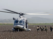 EPITALIOU AIRPORT, Greece – An Agusta-Westland AW-139 Cyprus helicopter hovers over a field at Epitaliou Airport, Greece on April 5, 2022. U.S. Air Force Tactical Air Control Party operators worked alongside the Greek 31st Search and Rescue Operations Squadron during INIOCHOS 22. (U.S. Air Force photo by Staff Sgt. Alexandra M. Longfellow)