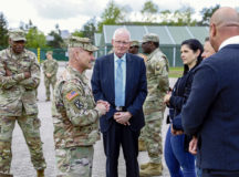 Gen. Christopher Cavoli, United States Army Europe and Africa commanding general, visits members of Theater Logistics Support Center-Europe and presents coins at Rhine Ordnance Barracks in Kaiserslautern, Germany on April 26, 2022. Gen. Cavoli thanked them for all the hard work they have done and sacrifices them and their families have made during the past few months.