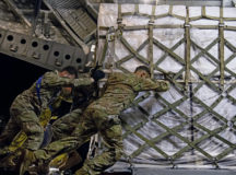 U.S. Air Force Airmen assigned to the 721st Aerial Port Squadron load a pallet of infant formula onto a C-17 Globemaster lll aircraft assigned to Joint Base Pearl Harbor-Hickam, Hawaii, at Ramstein Air Base, Germany, May 22, 2022. The infant formula arrived from Switzerland as part of the U.S. Government’s Operation Fly Formula to rapidly transport infant formula to the United States due to critical shortages there. Under Operation Fly Formula, the USDA and the Department of Health and Human Services are authorized to request Department of Defense support to pick up overseas infant formula that meets U.S. health and safety standards. (U.S. Air Force photo by Airman 1st Class Jared Lovett)
