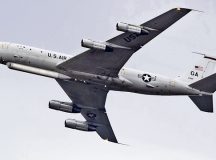 An E-8C Joint Surveillance Target Attack Radar System passes over the flightline before landing at Ramstein Air Base, Germany, June 22, 2022. This is the final flight that U.S. Army personnel participated in after approximately 28 years of joint service with JSTARS. (U.S. Air Force photo by Airman 1st Class Jared Lovett)