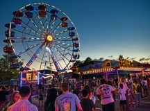 Members of the Kaiserslautern Military community ride the ferris wheel at the Ramstein AB Freedom Fest. From July 1 through July 3, 2022, Ramstein Air Base, Germany hosted a Freedom Fest that celebrated American Independence Day. The three-day event was held in the Enlisted Club parking lot and featured multiple carnival rides, games, food vendor stands, games, a live band and was capped off with a fireworks display. (U.S. Air Force photo by Staff Sgt. Robert L. McIlrath)