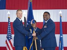 U.S. Air Force Brig. Gen. Otis C. Jones, incoming 86th Airlift Wing commander, right, assumes command of the 86 AW from Maj. Gen. Derek France, Third Air Force commander, during a change of command ceremony at Ramstein Air Base, Germany, July 15, 2022. Before assuming command of the 86 AW, Jones was the vice superintendent of the United States Air Force Academy, Colorado. (U.S. Air Force photo by Senior Airman Andrew Bertain)