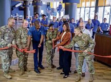 Representatives from 86th Airlift Wing, 86th Mission Support Group, and 86th Facility Support Squadron participate in the HEROES restaurant grand opening ribbon cutting ceremony at the Kaiserslautern Military Community Center at Ramstein Air Base, Sept.12, 2022. The grand opening of the restaurant was made possible through Commander in Chief’s Award for Installation Excellence funds, which were awarded to Team Ramstein as the 2022 winner of the award. (U.S. Air Force photo by Airman 1st Class Jordan Lazaro)