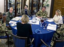 U.S. Military leaders from the Kaiserslautern Military Community gather to discuss energy conservation and other topics during a KMC commanders’ luncheon at Ramstein Air Base, Nov. 29. U.S. Air Force Maj. Gen. Derek France, Third Air Force and KMC commander gathered leadership from across the KMC to ensure U.S. forces were united on hot topics around the KMC.