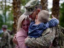 Capt. Jeremy Brenneman, 99th Medical Group physician, is welcomed home from deployment in Southwest Asia by his family on Nellis Air Force Base, Nevada, Oct. 18, 2021. The unit deployed to support Operation Allies Refuge. (U.S. Air Force Photo by Senior Airman

Bailee A. Darbasie)