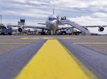 U.S. Air Force Airmen, assigned to Ramstein Air Base, board a Northrop Grumman E-8C Joint Surveillance Target Attack Radar System aircraft at RAB, March 17. The JSTARS aircraft is an airborne battle management, command and control, intelligence, surveillance and reconnaissance platform. Its primary mission is to provide theater ground and air commanders with situational awareness to support military operations. The JSTARS aircraft is a modified Boeing 707-300 series commercial airframe extensively remanufactured and modified with radar, communications, operations and control subsystems. Photos by Airman 1st Class Edgar Grimaldo
