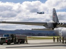 U.S. Air Force Airmen assigned to the 86th Airlift Wing wait while fuel is transferred from a C-130J Super Hercules aircraft to an R-11 aircraft refuel truck during a wet-wing defuel operation at Ramstein Air Base, April 3.
A wet-wing defuel operation is the transferring of fuel from an aircraft to a fuel truck while the aircraft engines are still running, making the process for refueling aircraft more efficient while in contested areas.