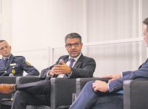 Roberto Saldanha da Costa, center, 86th Airlift Wing Host Nation advisor, stresses the significance of the WiR! program in a podium discussion with Johannes Freundorfer, left, German Police Officer and 86th Civil Engineer Group honorary commander, and David Sirakov, right, Atlantic Academy director, during a German-American Day celebration in Mainz, Oct. 12. The celebration brought members of the local and Kaiserslautern Military Community together to continue building and strengthening the bond between nations. Photos courtesy of Ministry of the Interior and Sports Rheinland-Pfalz
