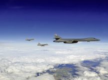 U.S. Air Force B-1B bombers from Dyess Air Force Base, Texas, currently deployed to RAF Fairford, United Kingdom, undertook a comprehensive Bomber Task Force mission, collaborating closely with fighter jets from NATO Allies Czech Republic and Hungary over eastern Europe Oct. 26. Photo by 9th Expeditionary Bomb Squadron