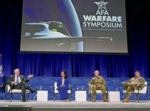Secretary of the Air Force Frank Kendall leads the panel discussion “Reoptimizing for Great Power Competition: A Senior Leaders Discussion” with Assistant Secretary of the Air Force for Financial Management and Comptroller Kristyn Jones, performing the duties of the undersecretary of the Air Force, Air Force Chief of Staff Gen. David W. Allvin and Chief of Space Operations Gen. Chance Saltzman during the Air and Space Forces Association 2024 Warfare Symposium in Aurora, Colo., Feb. 12, 2024. (U.S. Air Force photo by Eric Dietrich)