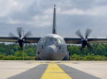 A U.S. Air Force C-130J Super Hercules taxis at Ramstein Air Base, Germany, July 26, 2025. The aircraft underwent the first successful wing replacement for the base, before it returned to Robins Air Force Base, Georgia. (U.S. Air Force photo by Airman 1st Class Rebecca Harima)