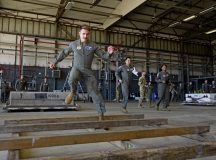 U.S. Air Force 1st Lt. Eugene Smith, 37th Airlift Squadron C-130J co-pilot, participates in the 37th AS Ops Olympics at Ramstein Air Base, Germany, Aug. 25, 2025. The Ops Olympics is an annual four-day event held by the 37th AS consisting of flying, ground and static air events. (U.S. Air Force photo by Senior Airman Trevor Calvert)