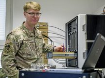 U.S. Air Force Staff Sgt. James Allaman, European Regional Maintenance Center technician, performs an alignment on a navigational aid at Kapaun Air Station, Kaiserslautern, Oct. 9. The ERMC consists of 17 Airmen who specialize in maintaining and troubleshooting radar, airfield and weather systems that enable safe aircraft landings in any condition.