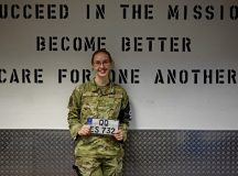 U.S. Air Force Senior Airman Hannah Lillund, 569th United States Forces Police Squadron vehicle registration clerk, smiles for a photo at Kapaun Air Station, Nov. 3. On Oct. 12, Lillund responded to an emergency when a nine-month-old girl began choking and successfully performed infant CPR techniques to restore the child’s airway. 