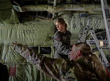 U.S. Air Force Staff Sgt. Victoria White, 86th Aeromedical Evacuation Squadron flight instructor, works alongside Captain Iris van der Maarel, Royal Netherlands Air and Space Force Operational Healthcare Unit flight surgeon and aeromedical physician, during a static aeromedical evacuation exercise aboard a C-130J Super Hercules aircraft at Ramstein Air Base, Germany, Jan. 7, 2026. The exercise allowed Allied medical personnel to practice patient care in a simulated environment to enhance interoperability and medical readiness. (U.S. Air Force photo by Airman 1st Class Rebecca Harima)