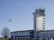 The air traffic control tower at Ramstein Air Base, Germany, controls approximately 26,000 flights a year. The tower maintains direct visual control of the airfield, to include aircraft, personnel and vehicles, with approximately 50 cubic miles of airspace. (U.S. Air Force photo by Senior Airman Jared Lovett)