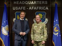 Nils Hilmer, German State Secretary at the Federal Ministry of Defence, and U.S. Air Force Lt. Gen. Jason T. Hinds, commander, U.S. Air Forces in Europe – Air Forces Africa, meet at Ramstein Air Base,  Jan. 21. As part of the visit, the leaders discussed bilateral efforts to advance security and military readiness. Photo by Tech. Sgt. Alexandra M. Longfellow