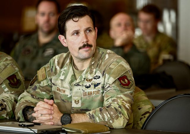 U.S. Air Force Tech. Sgt. Joshua Griffith, 435th Contingency Response Group air traffic controller, attends the European Airborne Airlift Conference 26-01 at Ramstein Air Base, Germany, April 1, 2026. This conference builds partnerships that are used daily to maintain the airlift network between countries across the NATO theater. (U.S. Air Force photo by Senior Airman Jared Lovett)