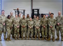 Airmen assigned to the 86th Medical Support Squadron pose for a group photo at Ramstein Air Base, Germany, April 7, 2026. The 86th MDSS sustains critical medical readiness by maintaining equipment and supplies that enable immediate response to contingency operations. (U.S. Air Force photo by Airman 1st Class Rebecca Harima)