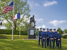 Ramstein Air Base Honor Guard team pose for a photo prior to the 8th Air Force ceremony in commemoration of D-Day 82 at Sainte-Mére-Église, France, June 4, 2026. The team honored those of the 8th Air Force who played a critical role in weakening German air power and infrastructure through bombing. On D-Day, 8th AF bombers targeted coastal defenses. Today, we reflect on the courage and sacrifice of those who stood united against oppression, a powerful reminder that unity and determination can overcome even the greatest challenges. (U.S. Air Force photo by Staff Sgt. Sabrina Fuller-Judd)