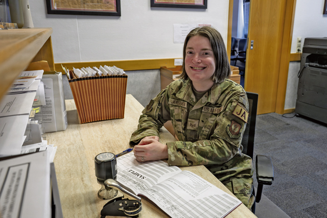 U.S. Air Force Staff Sgt. Haley Jergensen, 86th Airlift Wing Judge Advocate civil law paralegal, poses for a photo at Ramstein Air Base, Germany, May 27, 2026. As a civil law paralegal, Jergensen helps provide legal assistance, draft legal reviews and support Airmen and families navigating legal processes at Ramstein AB. (U.S. Air Force photo by Senior Airman Brenden Beezley)