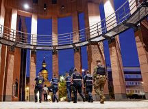 U.S. Air Force personnel assigned to the 569th U.S. Forces Police Squadron walk alongside German police officers during a joint patrol in Kaiserslautern, Germany, Aug. 8, 2026. The patrol maintained a visible law enforcement presence in the city’s old town to deter misconduct, reassure residents and strengthen trust between the two police organizations. (U.S. Air Force photo by Senior Airman Edgar Grimaldo)