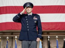 U.S. Space Force Brig. Gen. Christopher A. Fernengel, U.S. Space Forces Europe – Space Forces Africa incoming commander, renders a first salute to Guardians assigned to SPACEFOREUR-AF at Ramstein Air Base, Germany, Aug. 10, 2026. U.S. Space Forces in Europe – Space Forces Africa is the U.S. Space Force component field command charged with supporting both U.S. European Command and U.S. Africa Command, encompassing 51 countries in Europe and 53 countries in Africa. (U.S. Air Force photo by Airman 1st Class Joseph Curzi)