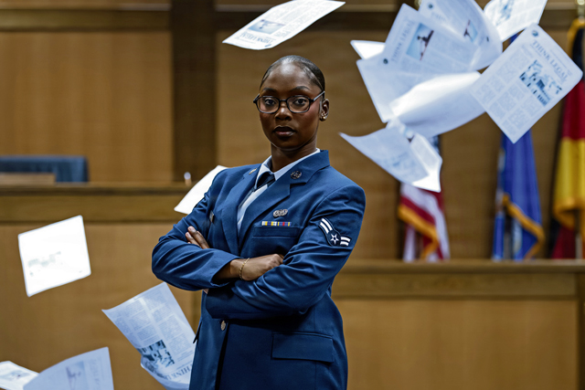 U.S. Air Force Airman 1st Class Mary-Alice Prosper, 86th Airlift Wing Judge Advocate military justice paralegal, poses for a portrait photo at Ramstein Air Base, Germany, Aug. 20, 2026. Prosper’s attention to detail, initiative and ability to operate as a paralegal, beyond the expectations of a junior Airman contributed to her selection as Airlifter of the Month. (U.S. Air Force photo by Airman 1st Class Paden Lancaster)