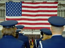 Ramstein Air Base Honor Guard pallbearers prepare to perform a mock funeral sequence during an honor guard graduation at Ramstein Air Base, Germany, July 28, 2026. Ramstein honor guardsmen conduct ceremonies across five European countries including France, Switzerland, Liechtenstein, Austria and Germany. (U.S. Air Force photo by Airman 1st Class Michelle Sies)