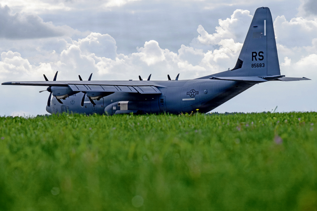 A C-130J Super Hercules, assigned to the 37th Airlift Squadron at Ramstein Air Base,
Germany, is parked on the flight line at 33rd Air Base, Poland, Sept. 14, 2026. The 37th AS
supported Hussar Saber 26-4, a bilateral exercise focused on tactical airlift and airdrop
operations between NATO Allies and partners. (U.S. Air Force photo by Airman 1st Class
Joseph Curzi)