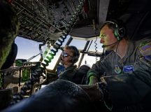 U.S. Air Force Capt. Eli Deroon, left, 86th Operations Support Squadron wing tactician, and Capt. Peter Hoffend, 37th Airlift Squadron pilot, fly a C-130J Super Hercules aircraft to a sand landing zone in Rømø, Denmark, during exercise Northern Viking 26, Aug. 25, 2026. U.S. aircrews worked alongside Danish Armed Forces personnel to coordinate training to land on unimproved surfaces makes aircrew more agile and capable of delivering personnel and equipment when established runways are unavailable or constrained. NV26 strengthens the agile and interoperable airlift capabilities needed to surge forces across the High North and defend the strategic approaches linking North America and Europe. (U.S. Air Force photo by Senior Airman Edgar Grimaldo)