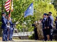 U.S. Air Force Honor Guardsmen assigned to the 86th Airlift Wing present the colors during the national anthems at a POW/MIA commemoration event at Ramstein Air Base, Germany, Sept. 14, 2026. The annual event is a solemn reminder that the sacrifices of the nation's missing service members will never be forgotten, regardless of time passed. (U.S. Air Force photo by Senior Airman Dylan Myers)
