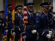 Ramstein Air Base honor guardsmen prepare to present the colors during the 2026 Air Force Ball at Ramstein Air Base, Germany, Sept. 26, 2026. The presentation of the colors is a ceremonial tradition observed at formal military events, reinforcing the customs and heritage shared across generations of service members. This year’s Air Force Ball theme, “The Global Gateway: Global Reach, Global Impact,” reflected the 86th Airlift Wing’s commitment to supporting missions and partnerships around the world. (U.S. Air Force photo by Senior Airman Jason Jones Jr.)