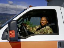 U.S. Air Force Tech. Sgt. Danielle Smith, 31st Operational Medical Readiness Squadron medical technician, sits in an ambulance at Aviano Air Base, Italy, Oct. 15, 2026. Smith witnessed an off base vehicle accident and administered first aid until emergency services arrived. (U.S. Air Force photo by Staff Sgt. Jenna A. Bond)